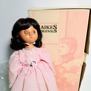Vintage 80s Raikes Originals Wooden 16" Doll Molly with Pink Dress 1989